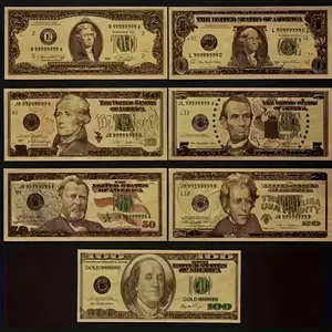 Golden Color Replica Plated Dollar Banknotes Set, 7pcs Paper Money Craft Collectibles, Perfect for Display & Gift Ideas