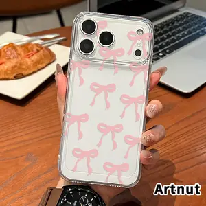 Phone case for iPhone 17 Pro Max Air Promax Girly Bow Pattern Non-Yellowing Silicone Transparent Drop Protective Cover.