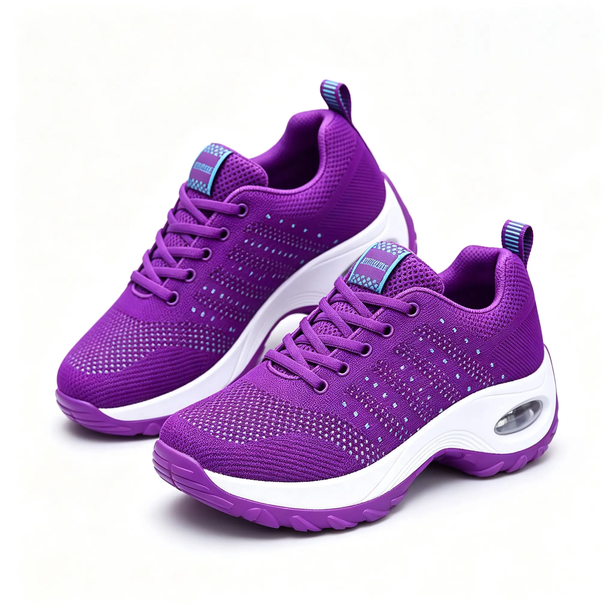 Women's Purple Mesh Wedge Platform Trainers - Air Cushion, Non-Slip Thick Sole, Breathable Knit Sneakers for Daily Jogging, Outdoor Strolls, Trainer