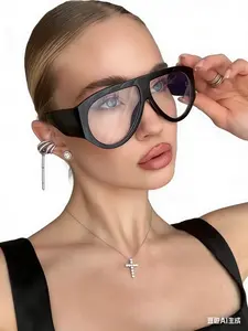 Elegant Large Frame Pilot Flat Glasses, Unisex Fashion Accessory, New Durable Material, Trendy Personalized Eyewear, Fashion Frame Eyeglasses, Trendy Casual Eyeglasses