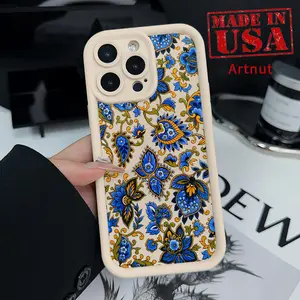 Case for iPhone 16 Pro Max 15 14 Plus 16E 13 12 Mini 11 Promax X XS XR xsmax Blue Floral Cluster Pattern Soft TPU Rubber Camera Protection Rugged Mobile Phone Cover for Girl