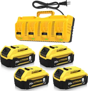 4-Pack 8.0Ah 20 Volt Lithium ion DCB208 Battery and DCB104 Battery Charger Station Compatible with Dewalt 20V Max Batteries DCB207 DCB201 Cordless Power Tools(Yellow)