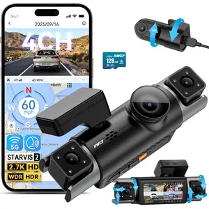 IIWEY C4 PRO 4-Channel Dash Camera for Cars STARVIS 2 IMX675 2.7K+1080P*2+2K Front Rear Inside 5G WiFi GPS Voice Control Optional CPL IR Night Vision 24/7 Parking Mode with 128GB Card
