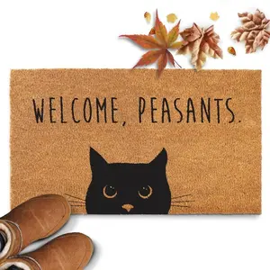 MAINEVENT Welcome Peasants Cat Doormat Outdoor Funny Black Cat Door Mat Gift w/Non-Slip PVC Backing, Funny Welcome Mat house