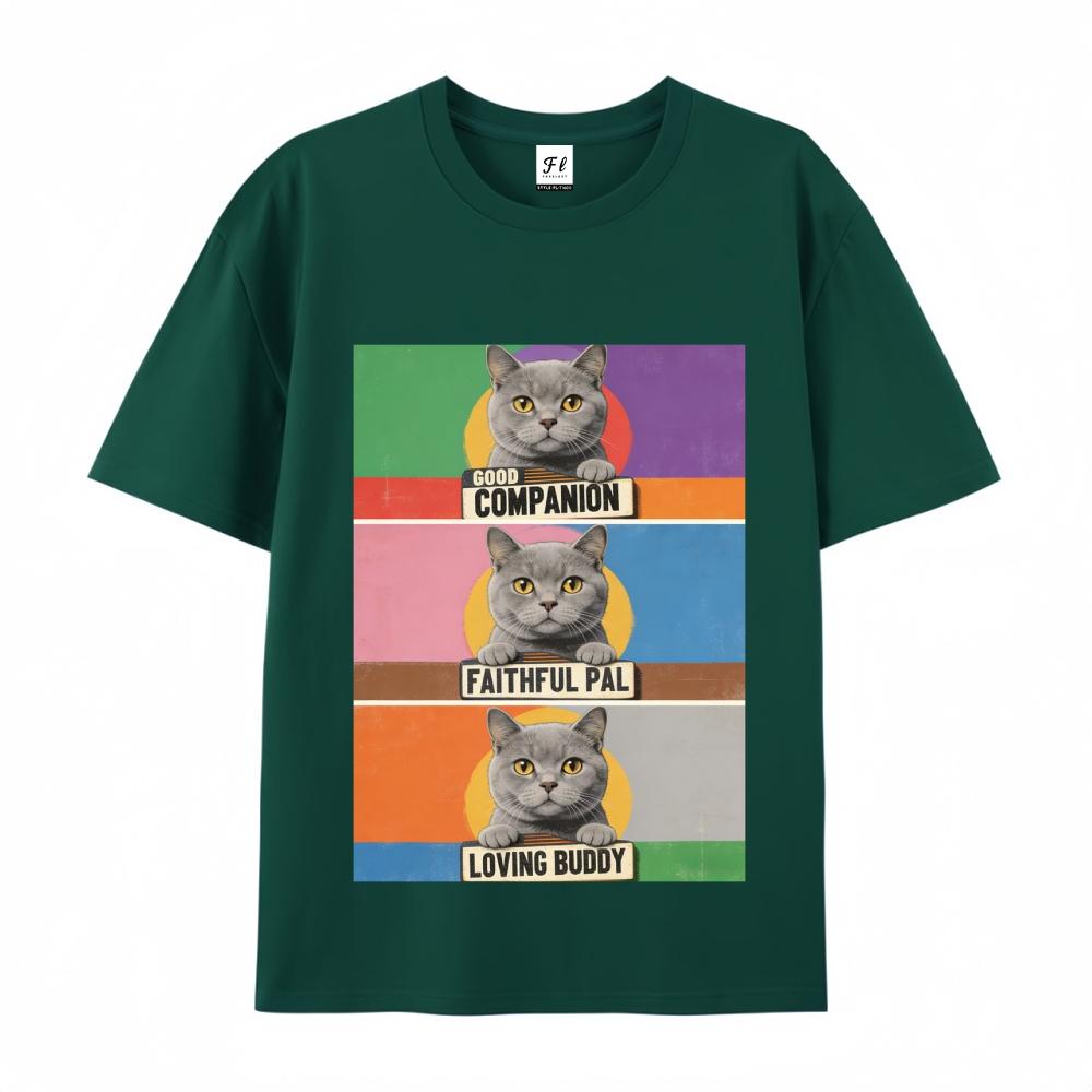 Cat Graphic Print T-Shirt Men's Casual Streetwear Oversized Short Sleeve T-Shirt for Menswear Top