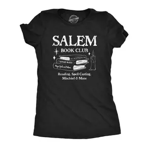 Womens Salem Book Club T Shirt Funny Halloween Witchcraft Joke Tee for Ladies Funny Womens T Shirts Cute Vintage Fashion Casual Ladies T-Shirt Gift Halloween Tops for Women Women's Novelty Tees Black -