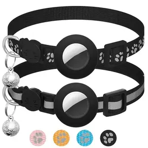 2pcs Cat Collar Compatible with Apple Airtag, Adjustable Safety Buckle, Reflective Collar for Kittens Puppies, 7-12in, with Bell