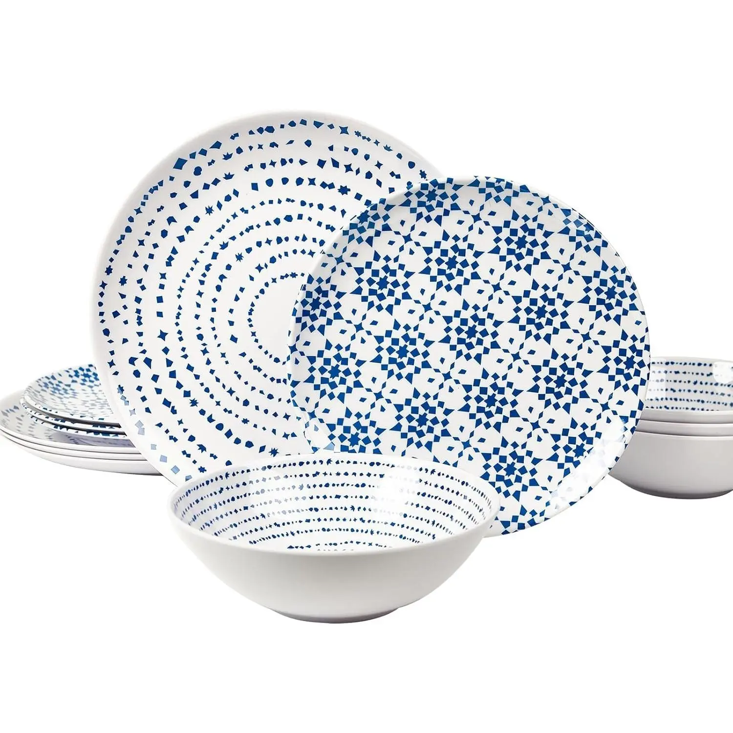 Melamine Dinnerware Set of 12 count Dinner Dishes Set Bowls and Plates for Indoor and Outdoor with Unbreakable Non-breakable Lightweight Dining Tableware