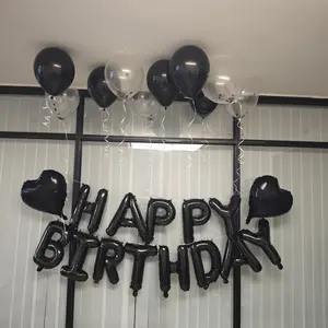 27pcs Birthday Party Balloon Set, Including 16-Inch Black Happy Birthday Aluminum Foil Letter Balloons, 10-Inch Matte Black Balloons and 12-Inch Thickened Transparent Black Sequin Balloons for Birthday Party Decoratio