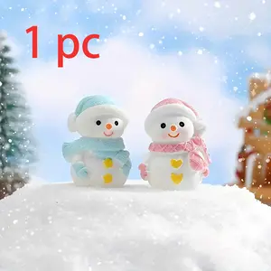 Cute Mini Snowman Resin Figurine, Holiday Decoration Ornament, Desktop Photo Prop, Christmas Cake Decor, Blue Cp Design