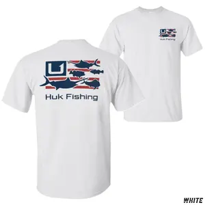 Huk Fishing Patriotic T-Shirt, American Flag Fish Graphic Tee, USA Outdoors Soft Cotton Shirt for Men & Women, Angler Gift, Fourth of July Fishing Apparel