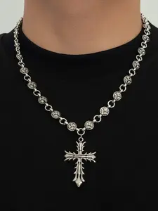 Vintage Simple Cross Pendant Necklace, Men's Hip Hop Punk Charm Jewelry, Alloy Material, All Seasons, No Choking Hazard Warning, Cross Necklaces