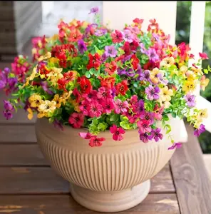 12/24 Bundles UV Resistant Artificial Violet Flowers, No Fade Faux Silk Flowers for Outdoor Garden, Patio, Wedding, Home Window Box & Hanging Planter Decor