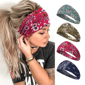 4 Pack Wide Headbands for Women, Boho Bandeau Head Bands, Workout Head Wraps, Stretch No Slip Hair Wraps