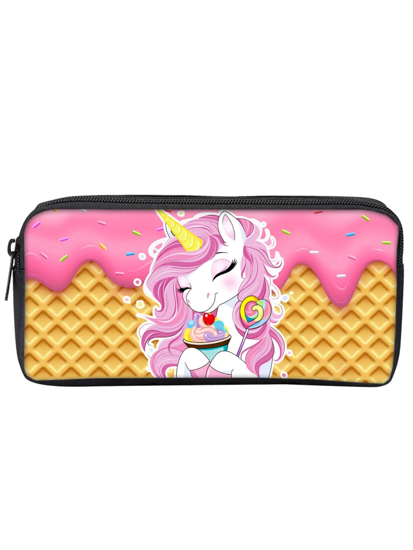 Single-layer pencil case with unicorn and pony print