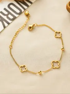 Women's Stainless Steel Hollow Out Four-Leaf Clover Bracelet, Fashionable Clasp Design, Versatile Jewelry Accessory