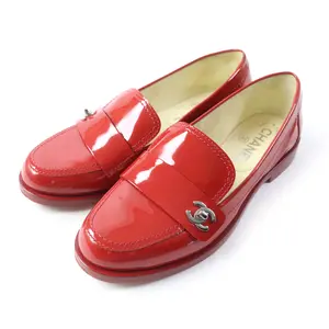 Pre-owned CHANEL Patent Leather Small Leather Goods Loafers Red Silver 35 1/2C