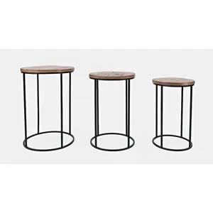 Warner Round Modern Rustic Solid Wood and Metal Nesting End Tables - Set of 3