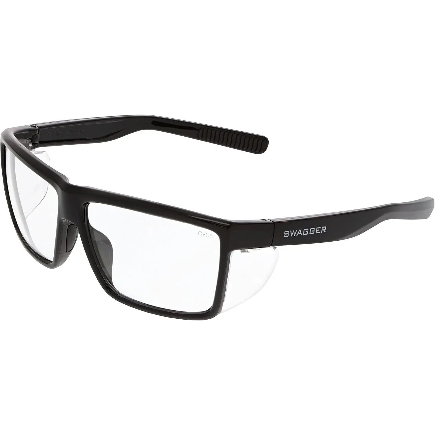 Safety SR210 Swagger SR2 Series Safety Glasses with Thermo Plastic Rubber Nose Pads and Detachable Side Shields, Black Frame, Clear Lens