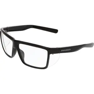 Safety SR210 Swagger SR2 Series Safety Glasses with Thermo Plastic Rubber Nose Pads and Detachable Side Shields, Black Frame, Clear Lens