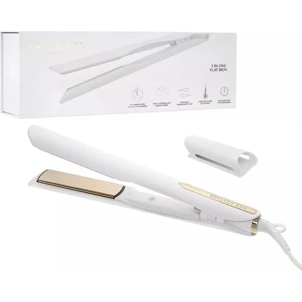 Kristin Ess 3-in-One Professional Titanium Hair Straightener, Curler & Waver for Women - Dual Voltage - 440 Degrees - 1 1/4" - Wet to Dry - Ionic Flat Iron, Curler 2 in 1 - Frizzy, Curly + Thick Hair