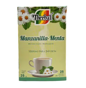 Therbal Manzanilla-Menta Tea (Chamomille-Mint) - 25 Tea Bags for Beverages