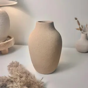 Minimalist Textured and Hand-Painted Ceramic Vase 10.5" tall -  Sand Tan
