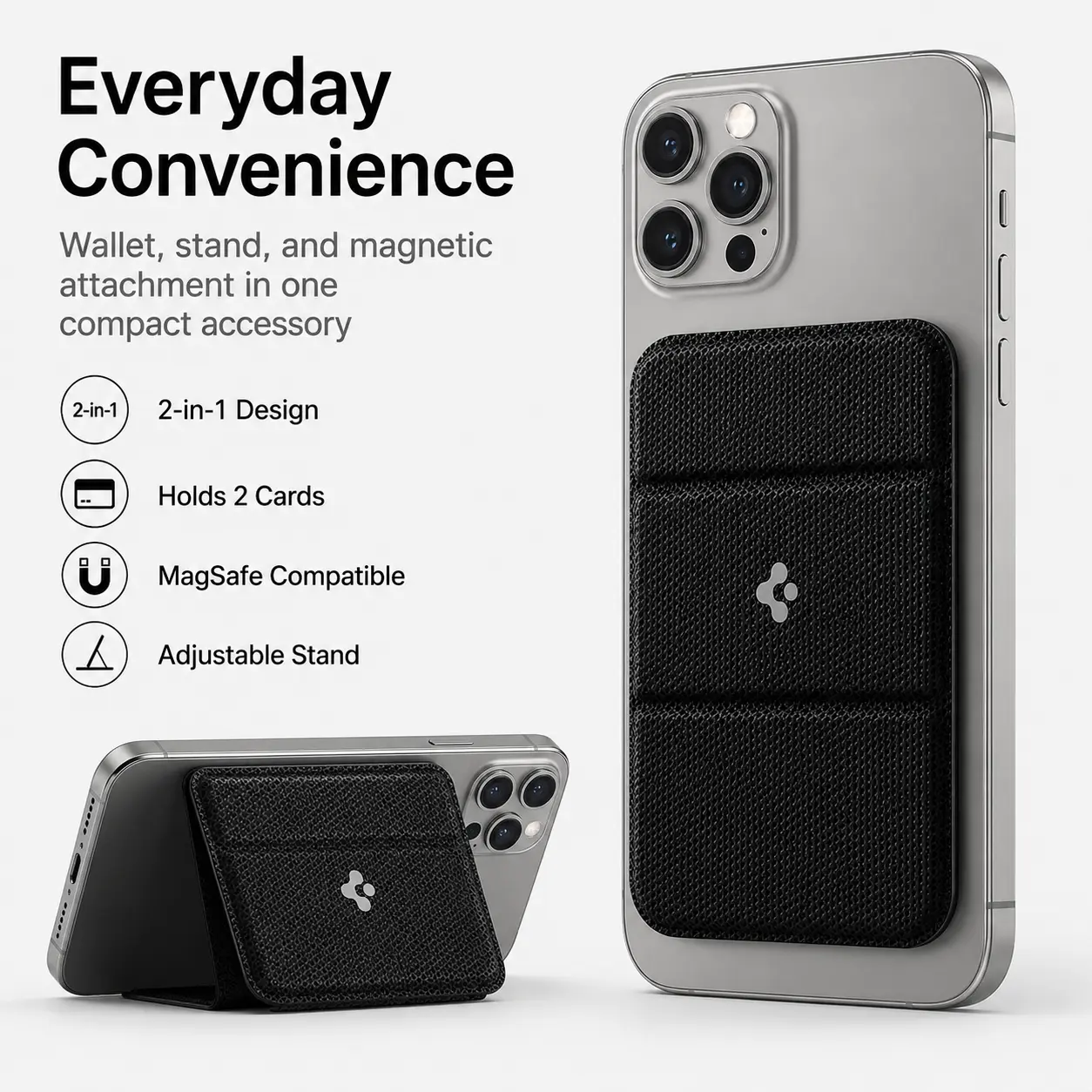 Spigen Leather Magnetic Folding Stand Mount for iPhone 17,16,15 14 13 12 11Pro Max - Multifunctional Portable Card Holder Mobile Smartphone Cellphone Accessory