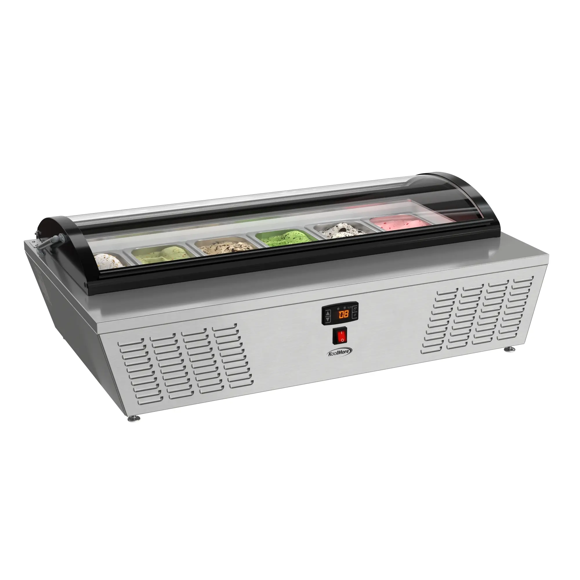 45 in. 6-Pan Countertop Ice Cream Display Freezer with Curved Glass Top in Stainless-Steel (KM-CGDR-6P)