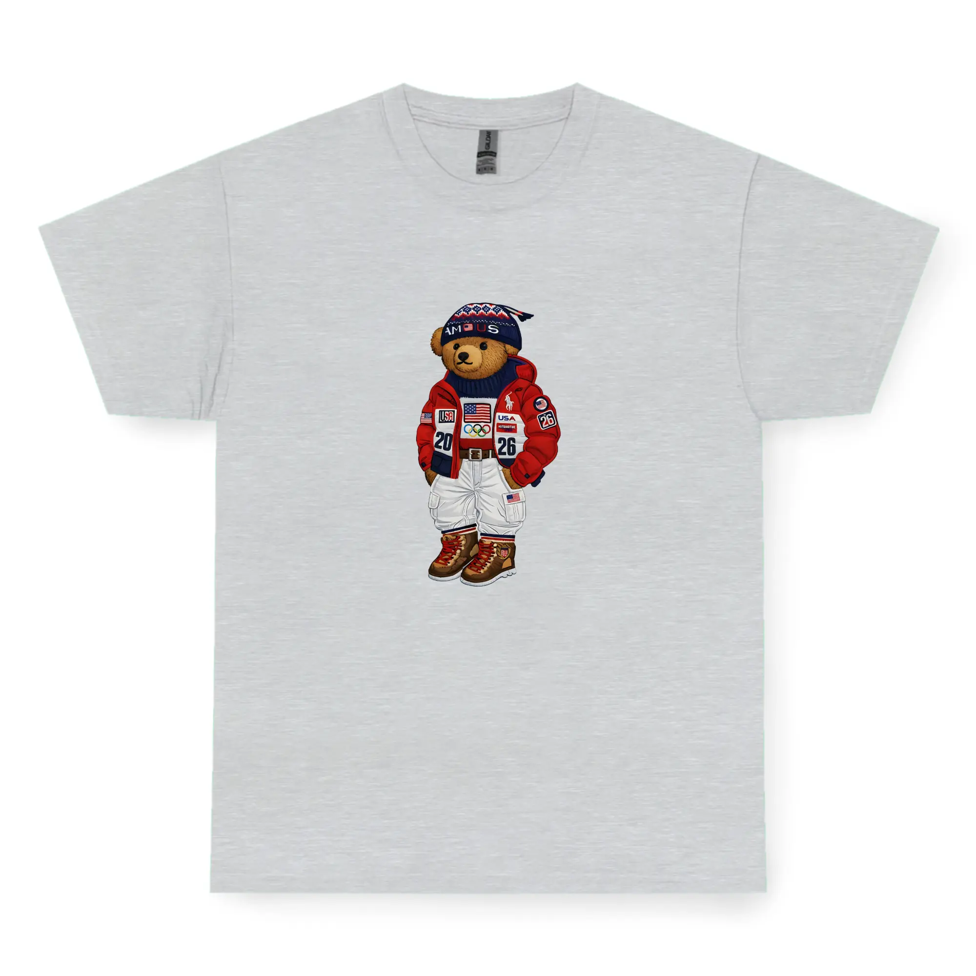 Winter Teddy Bear T-Shirt, Cute Streetwear Bear Graphic Tee Trendy Casual Outfit Unisex Fashion Top