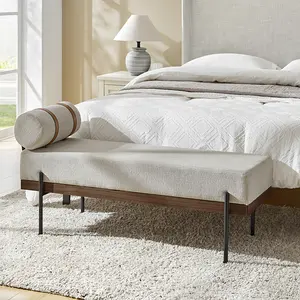 HULALA HOME Gabril Bench with Removable Pillow Industrial Style Shiny Gun-Colored Metal Legs Sturdy Wood Frame for Living Room Study or Office - Upholstered Storage Ottoman