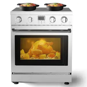 30 Inch 4.8 Cu. Ft. Electric Range, Convection Oven with 4 Burner Cooktop, 6 Cooking Functions All Electric Freestanding Stove, Stainless Steel Finish, Knob Control & Kitchen Timer
