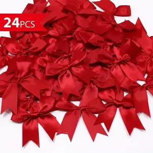 24pcs Vibrant Satin Ribbon Bowknots, Beautiful Ring Gift Wrapping Supplies, Handmade Crafts, Birthday and Wedding Decorations, Polyester Material