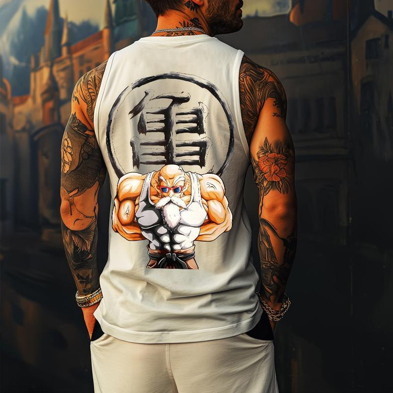 Dragon Ball Dbz Master Roshi Unisex Summer Outfits Men Streetwear 80s 90s Graphic Tees Cotton Anime Tank Tops Men Gifts, Gym Tank Top, Round Neck Tanks, Gym Workout Outfit