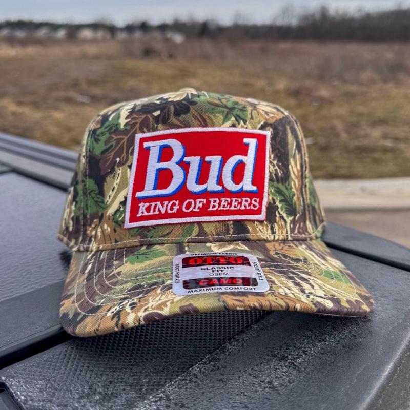 BUD Vintage Style Camo Otto Adjustable Snap Trucker Snapback King Of Beers