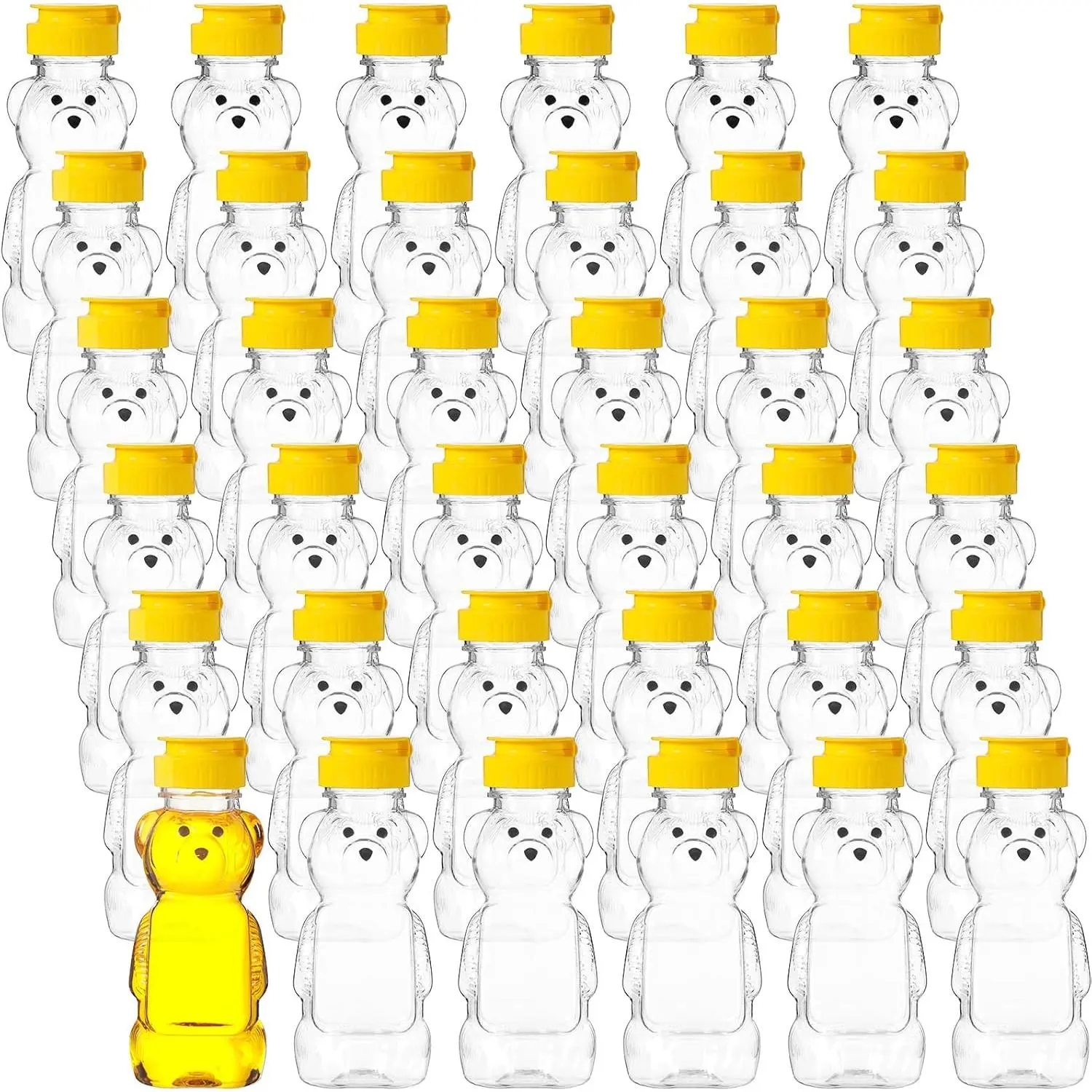 36 count Honey Bear Bottle,Plastic Honey Squeeze Bottle,Honeybear Squeeze Jars,Cute Empty Container with Yellow Flip Lid for Syrup Sauce,Juice Storing and Dispensing, Transparent(240 Ml/ 8 oz)