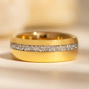 Gold Tungsten Ring With Lab-Grown Diamond Strip - 8MM