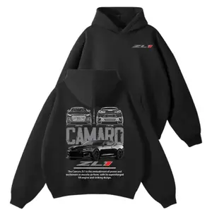 Camaro ZL1 Hoodie - 2Sides Muscle Car Sweatshirt for Men & Women, Black Supercharged V8 Apparel, Modern Streetwear, Car Lover Gift, Racing Pullover