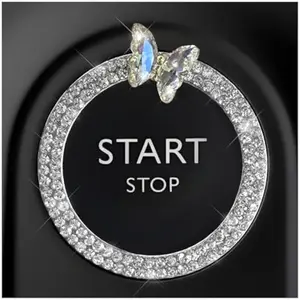 Bling Butterfly Car Engine Start Button Ring – Sparkling Diamond Interior Decoration for Women, Easy Stick-On Upgrade (White)