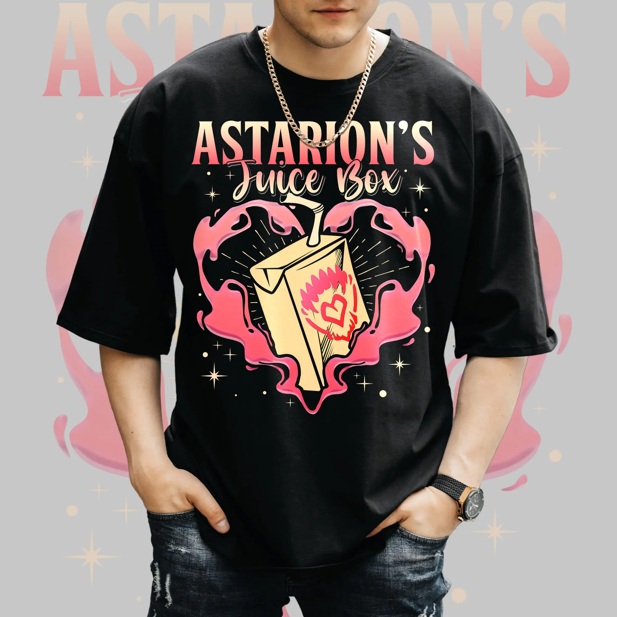 Juice box Astarions Heart Male Shirt, BG3 Games Lovers Outing Fit for Men, Crewneck Casual Short Sleeve Unisex Tops Menswear Breathable