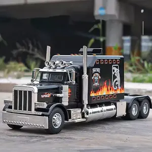 [SpringGlow-Up]Tibibee 1:24 Scale Diecast Semi Truck Toy with Sound & Light Effects - Durable Metal Model trucks for Kids Ages 4-7,Model Cars Easter toys for boys- White/Black/Red Color Edition,Blackfriday(9.45×2.64×3.74 inches)