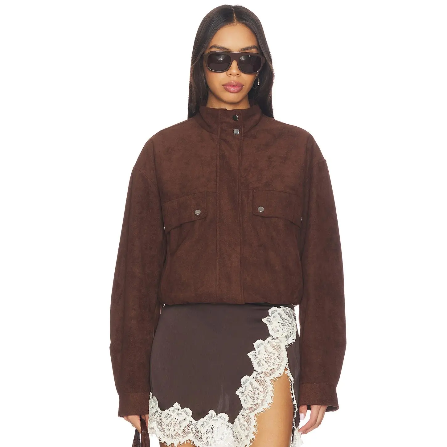 MORE TO COME Kaydee Faux Suede Jacket in Brown