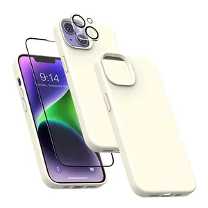 MXX Silicone Case for iPhone 14 Plus,Screen Protector,Camera Lens Protector Cover Soft Anti-Scratch Microfiber Lining,Liquid Gel Finish Coating Fullbody Protection 6.7 inch 2022 (Antique White)