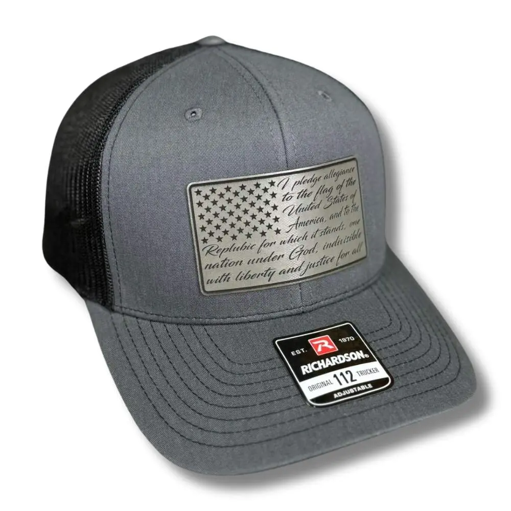 Pledge Allegiance American Flag Front Patch Hat - Embroidered Phrase, Graphic Design, Flag Print Fashion Accessory, Front Patch Hats, Embroidered Phrase Hats
