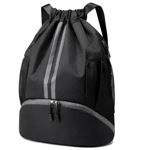 Drawstring Backpack - String Swim Gym Bag with Shoes Compartment and Wet Proof Pocket for Women&Men