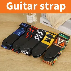 Guitar Strap Folk Electric Bass Unisex Wide Thick No-Hole Shoulder Straps Polyester Printed Backstrap for Boys Girls Adjustable Guitar Strap Guitar Belt Sling