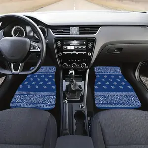 Set of 4 Universal Car Floor Mats in Blue Featuring a Paisley Design, Digitally Printed in a Retro Style. These Mats Are Stylish And Adaptable, Equipped with a Rubber Non-Slip Backing, Compatible with Different Car Models, Easy to Maintain