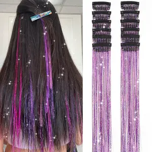 Hair Tinsel 6 Pcs Clip in Hair Tinsel Kit for Girls 20 Inch Glitter Fairy Tinsel Hair Extensions Colorful Heat Resistant Party Festival Accessories for Women Kids