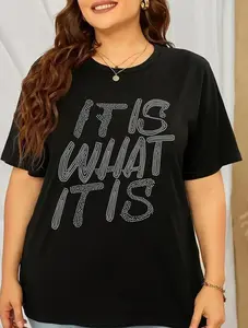 【Plus Size】Wrinkle-Resistant No-Iron Tee Top Summer T-Shirt Minimalist Clothing Black Fabric Casual Womenswear Everyday