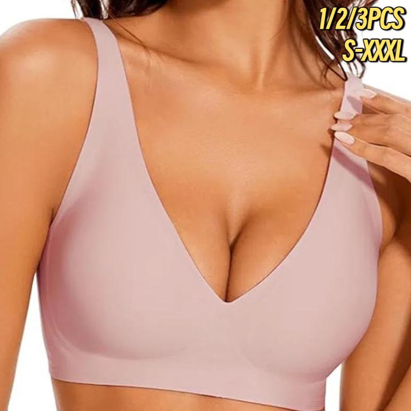 FZ* 1/2PCS EssElegance Jelly Wireless Push-Up Bralette – Seamless Deep V, T-Shirt Style, Ultra-Soft, Wire-Free, Adjustable Straps, Breathable Comfort, Everyday, Home, Travel, Gym, Sleep, Layering Nylon Vneck Lingerie